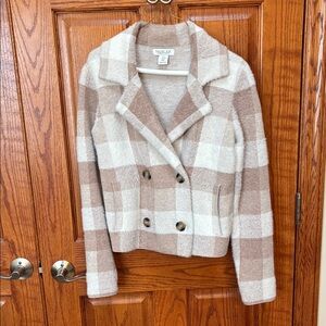 Rachel Zoe Tan and Cream Plaid Teddy Jacket, size xs